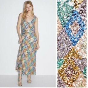Zara sequin midi dress blogger favorite